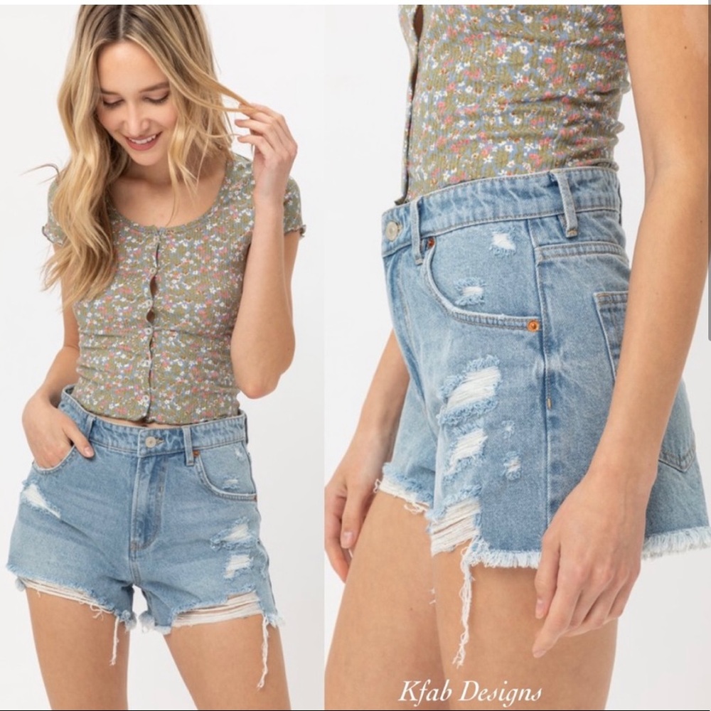New! High Waisted Frayed Hem Mom Cut Denim Jeans Shorts